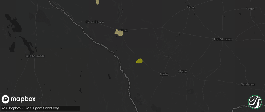 Hail map in Valentine, TX on June 2, 2026