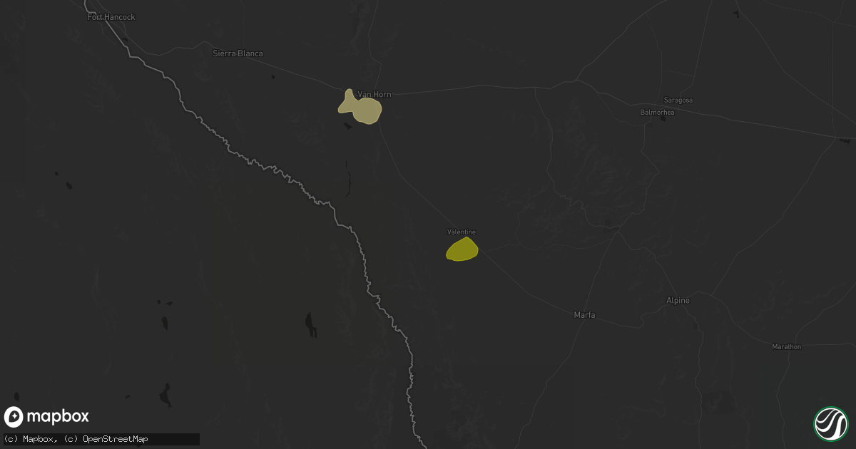 Hail map in Valentine, TX on June 2, 2026