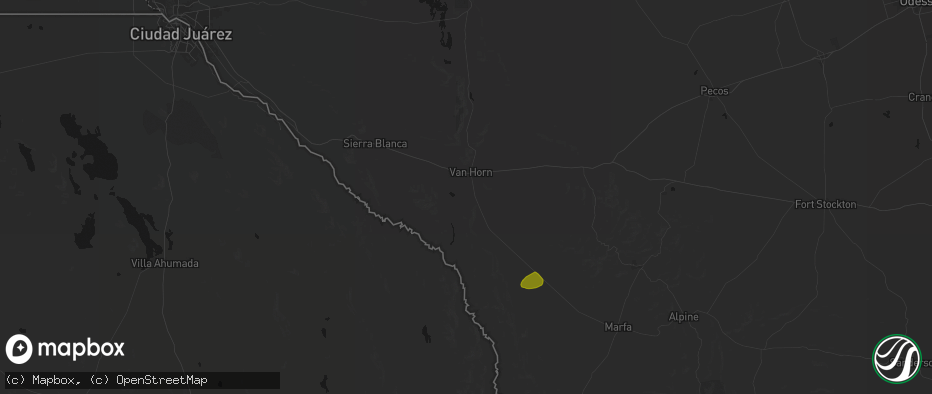 Hail map in Van Horn, TX on June 2, 2026