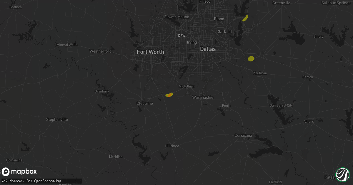 Hail map in Venus, TX on June 2, 2026