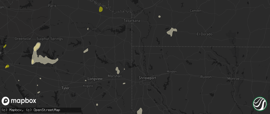 Hail map in Vivian, LA on June 2, 2026