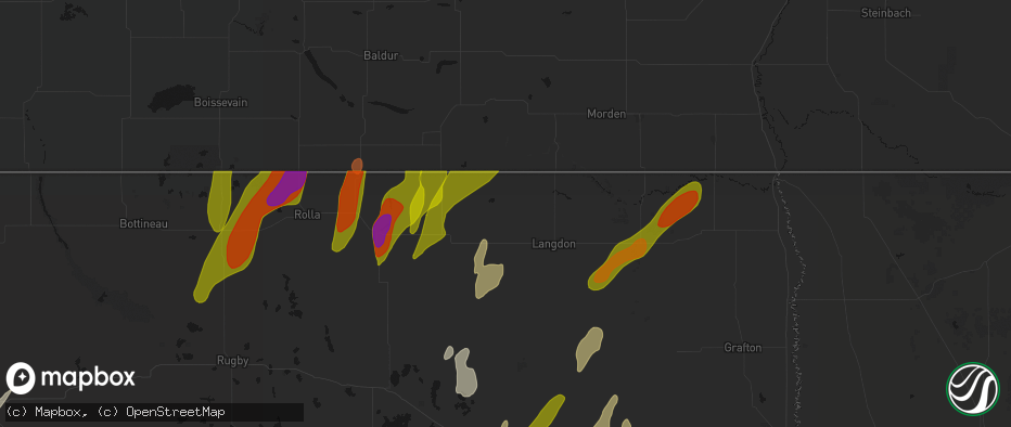 Hail map in Wales, ND on June 2, 2026