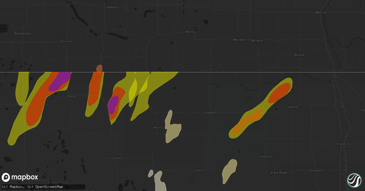 Hail map in Wales, ND on June 2, 2026