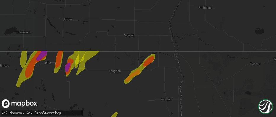 Hail map in Walhalla, ND on June 2, 2026