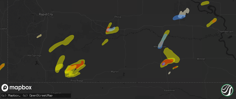 Hail map in Wanblee, SD on June 2, 2026