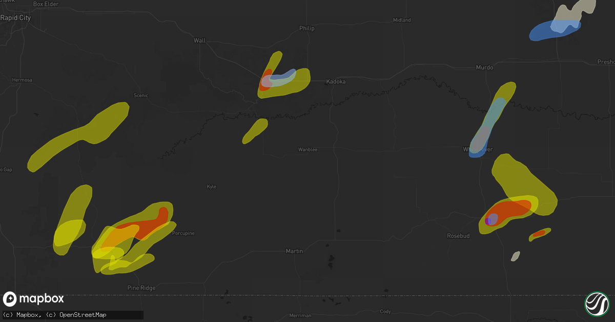 Hail map in Wanblee, SD on June 2, 2026
