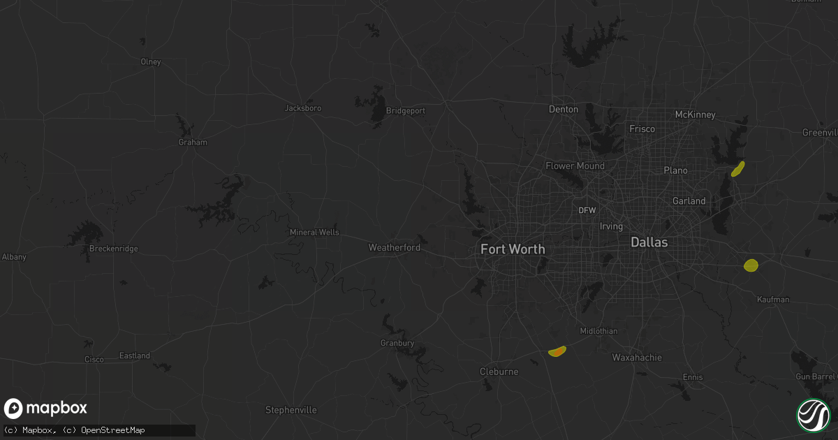 Hail map in Weatherford, TX on June 2, 2026