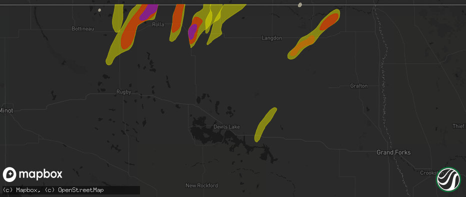Hail map in Webster, ND on June 2, 2026