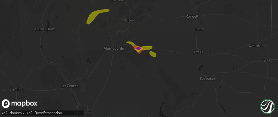 Hail map in Weed, NM on June 2, 2026