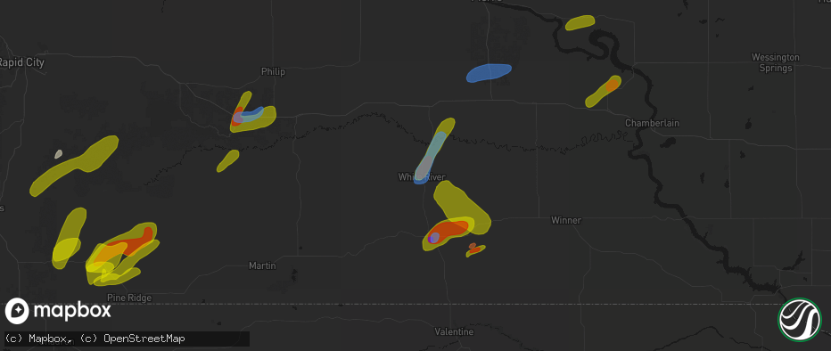 Hail map in White River, SD on June 2, 2026