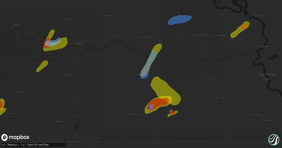 Hail map in White River, SD on June 2, 2026