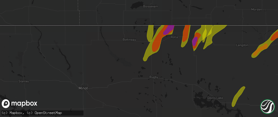 Hail map in Willow City, ND on June 2, 2026