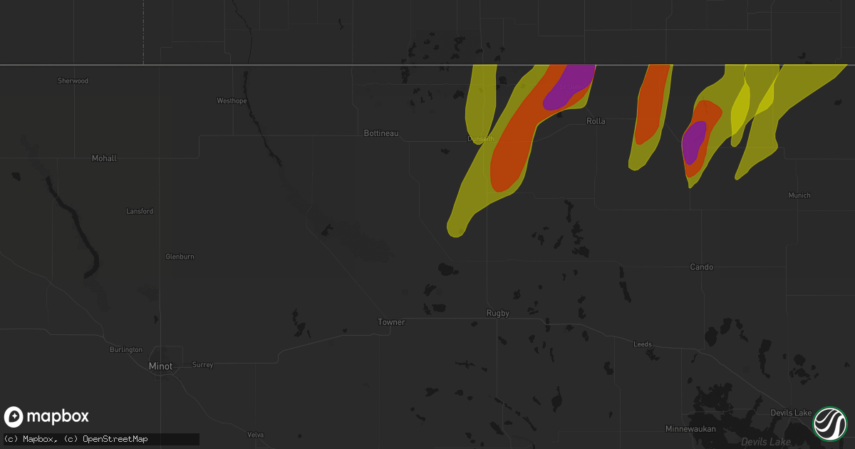 Hail map in Willow City, ND on June 2, 2026