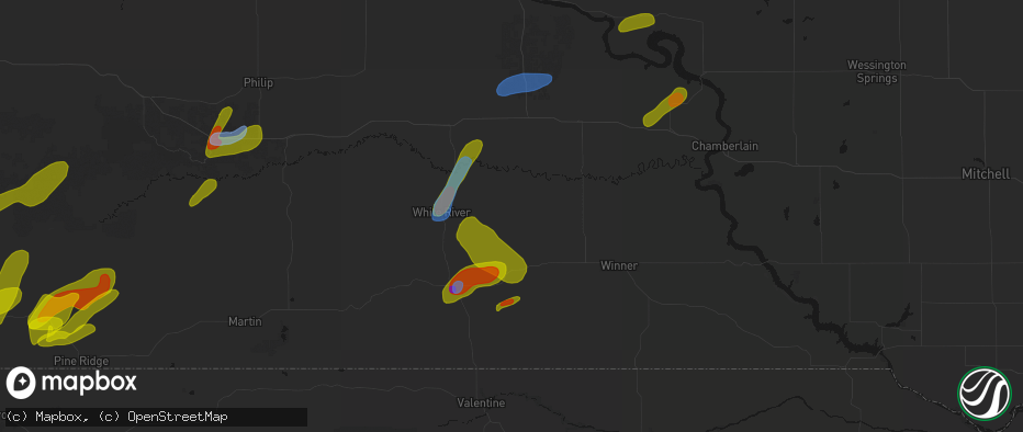 Hail map in Wood, SD on June 2, 2026