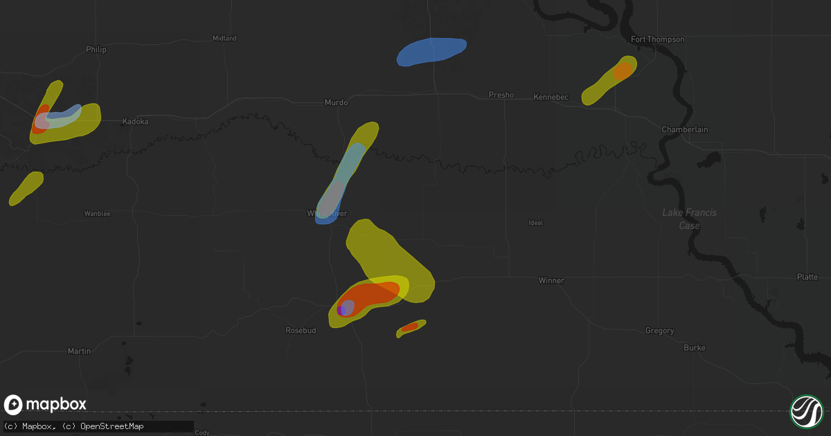 Hail map in Wood, SD on June 2, 2026