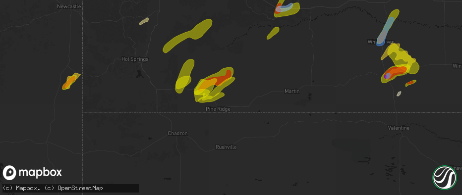 Hail map in Wounded Knee, SD on June 2, 2026