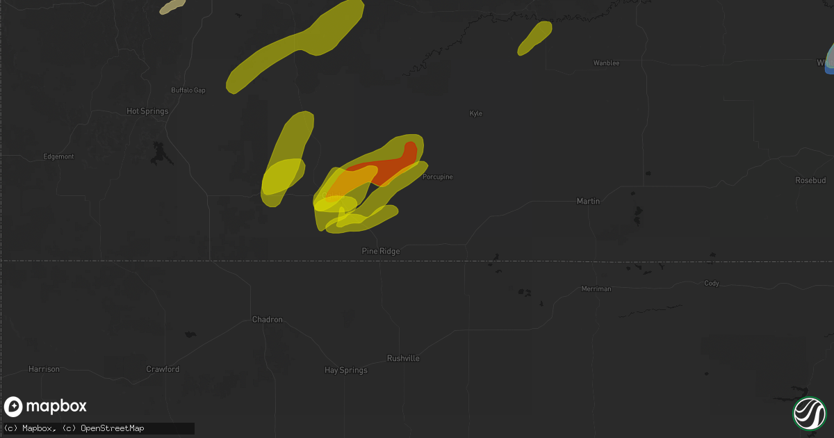 Hail map in Wounded Knee, SD on June 2, 2026