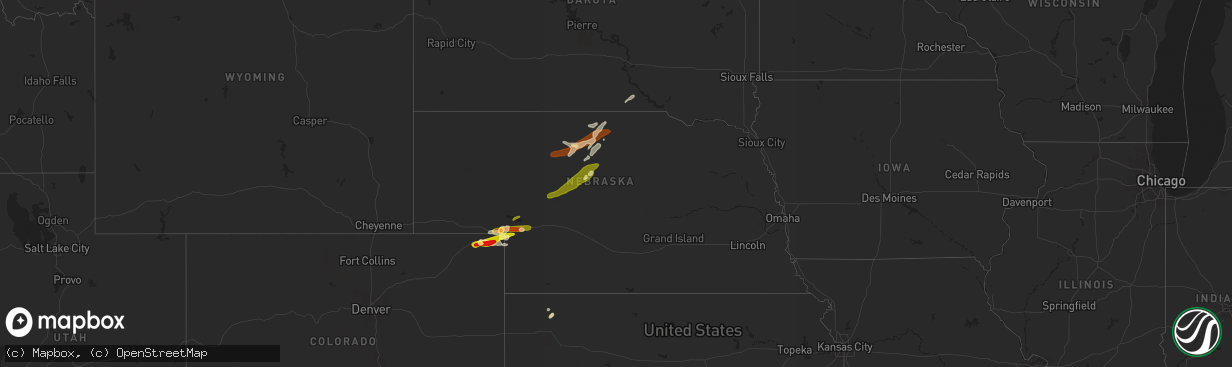 Hail map in Nebraska on June 3, 2013