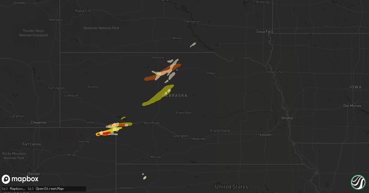 Hail map in Nebraska on June 3, 2013