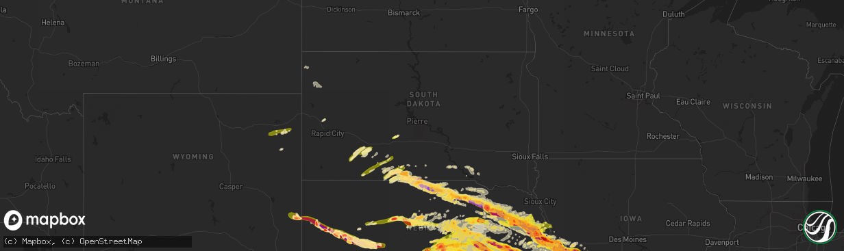 Hail map in South Dakota on June 3, 2014