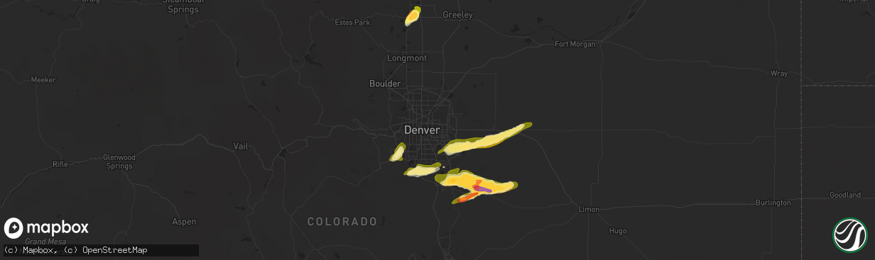 Hail map in Aurora, CO on June 3, 2015