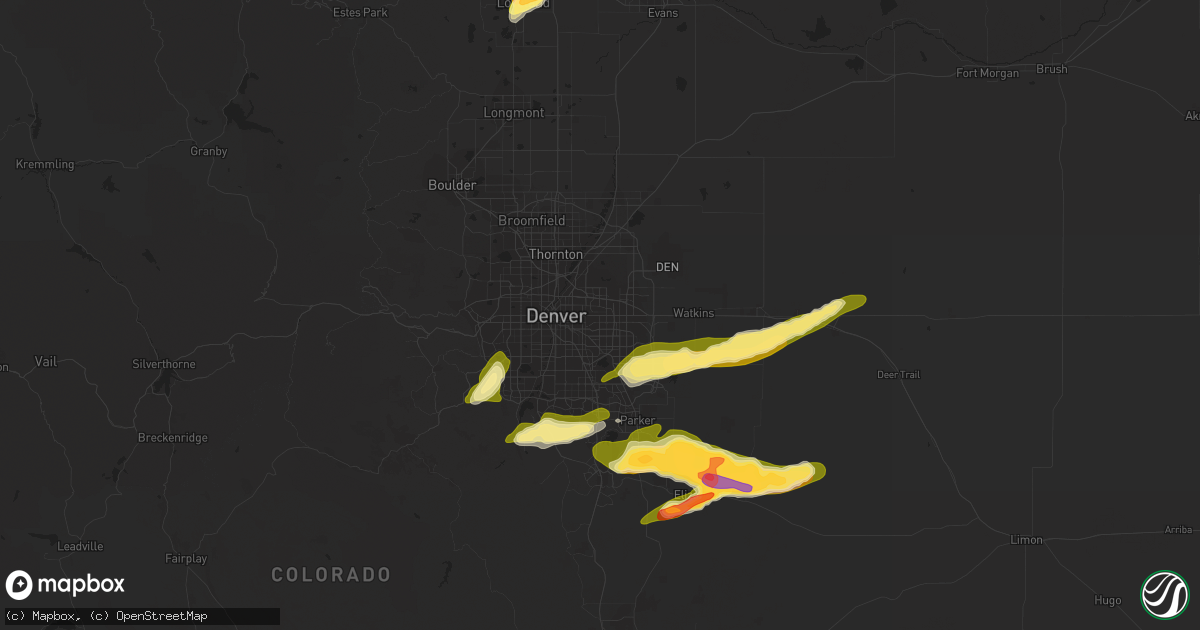 Hail map in Aurora, CO on June 3, 2015