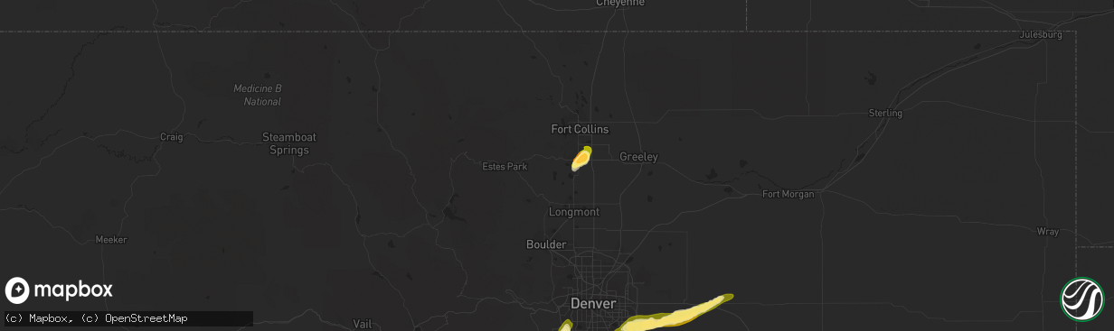 Hail map in Loveland, CO on June 3, 2015