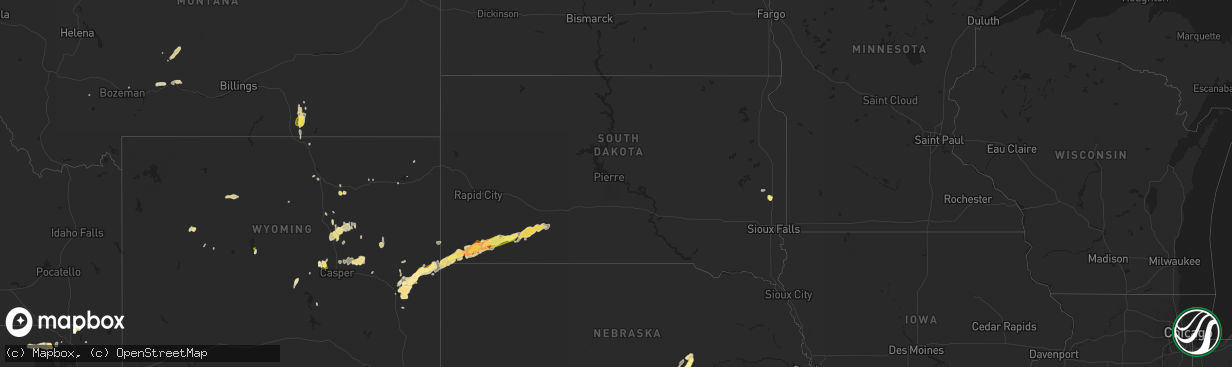 Hail map in South Dakota on June 3, 2015