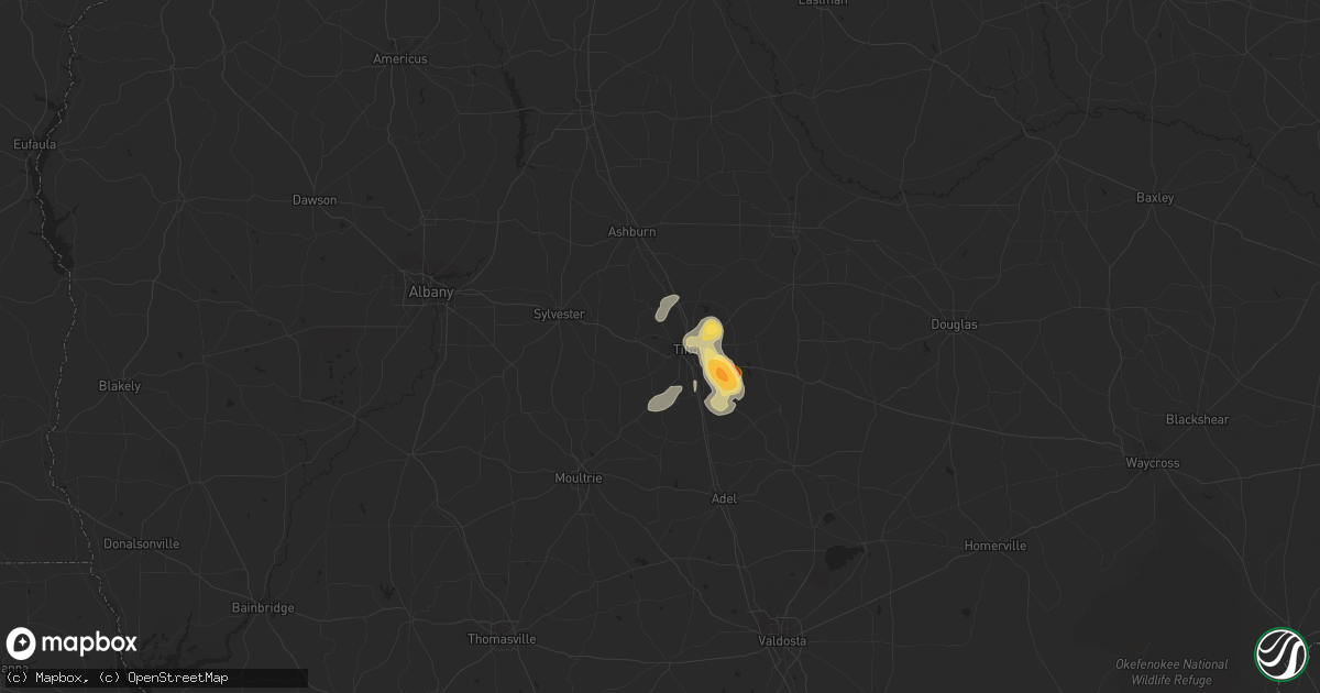 Hail map in Tifton, GA on June 3, 2015