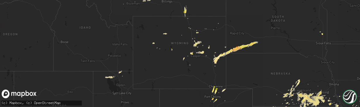 Hail map in Wyoming on June 3, 2015