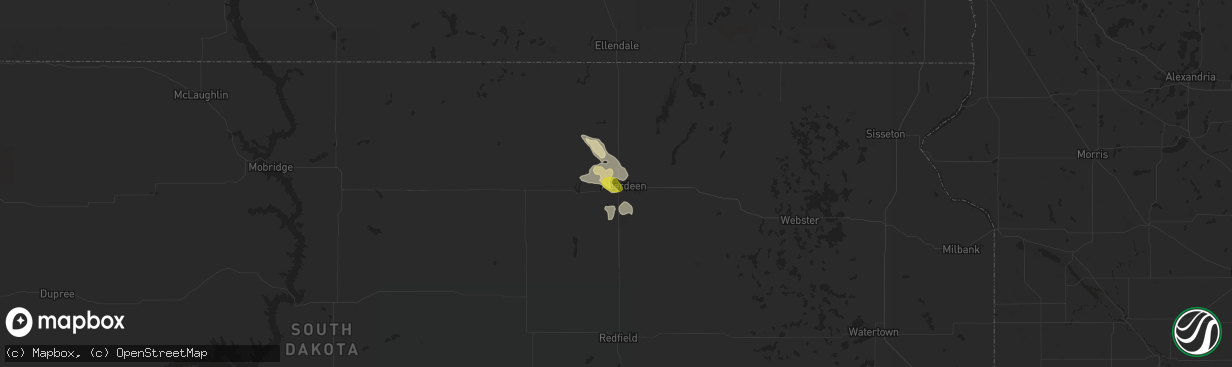 Hail map in Aberdeen, SD on June 3, 2016