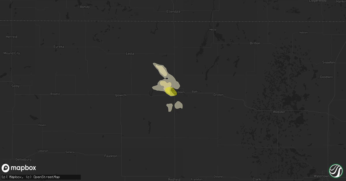Hail map in Aberdeen, SD on June 3, 2016