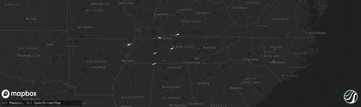 Hail map in Tennessee on June 3, 2016