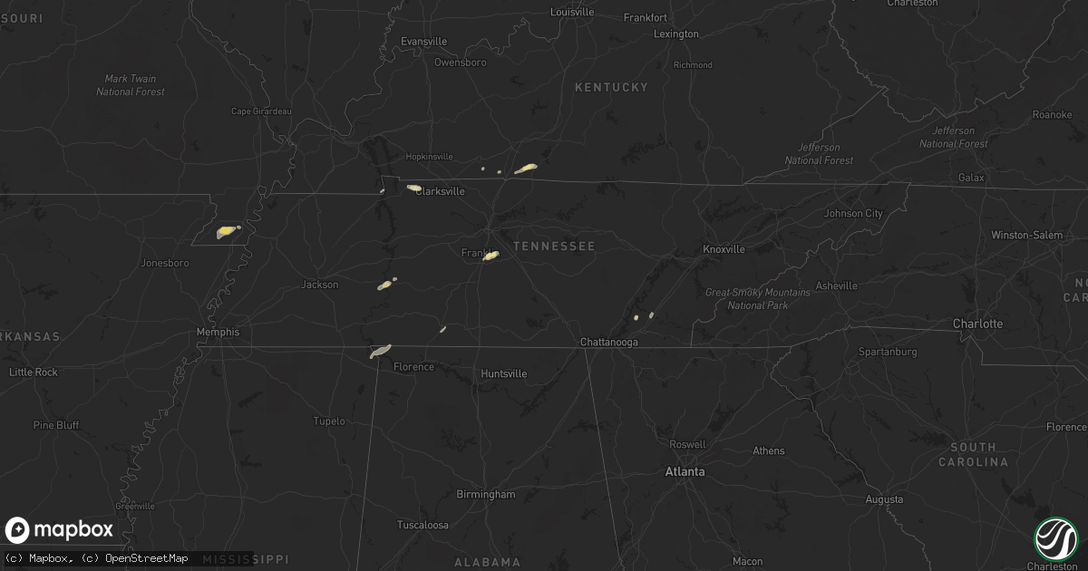 Hail map in Tennessee on June 3, 2016