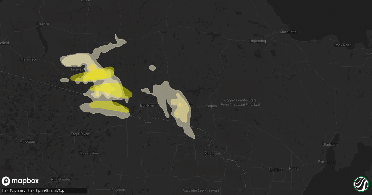 Hail map in Crystal Falls, MI on June 3, 2017