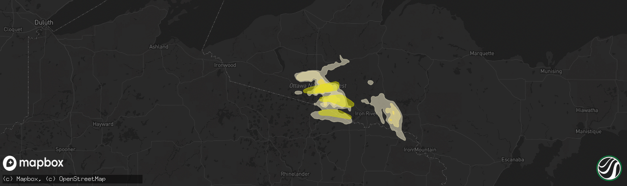 Hail map in Watersmeet, MI on June 3, 2017