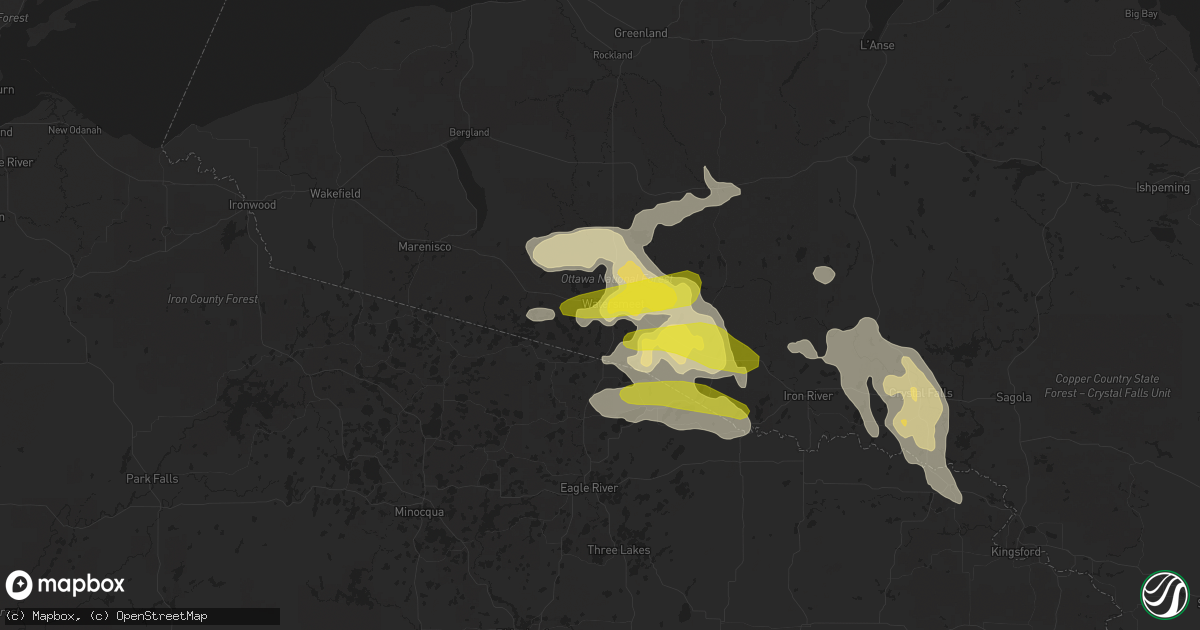 Hail map in Watersmeet, MI on June 3, 2017