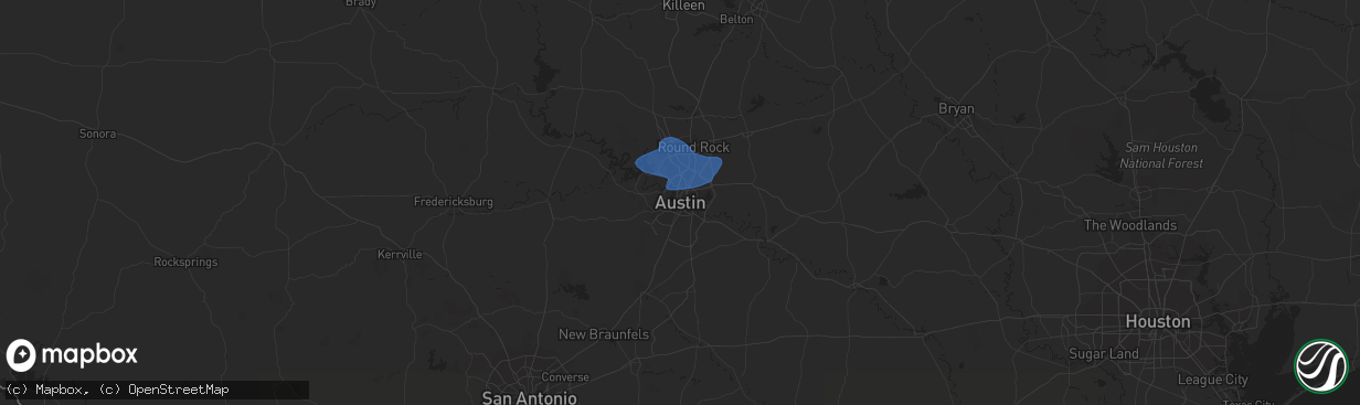 Hail map in Austin, TX on June 3, 2018