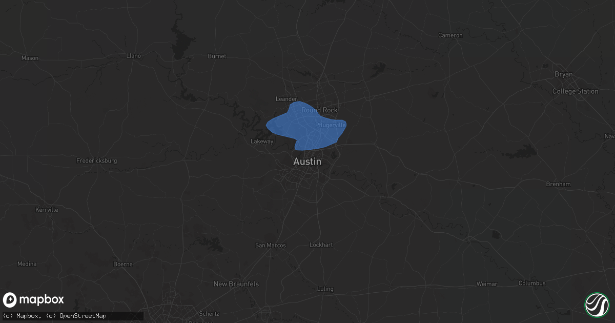 Hail map in Austin, TX on June 3, 2018
