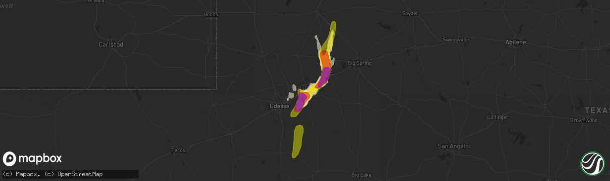 Hail map in Midland, TX on June 3, 2018