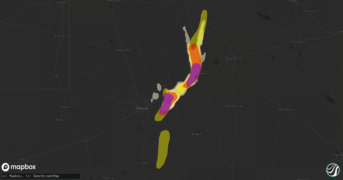 Hail map in Midland, TX on June 3, 2018