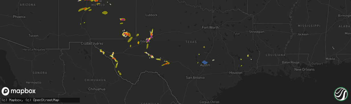 Hail map in Texas on June 3, 2018