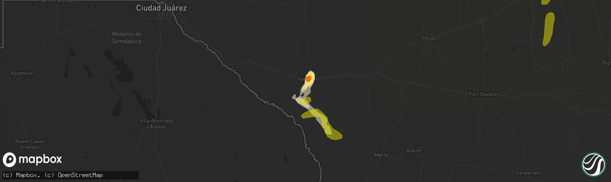 Hail map in Van Horn, TX on June 3, 2018