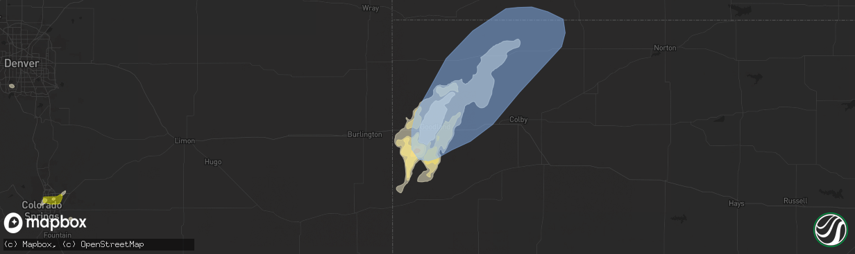 Hail map in Goodland, KS on June 3, 2019