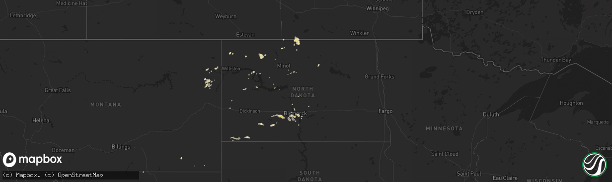 Hail map in North Dakota on June 3, 2019