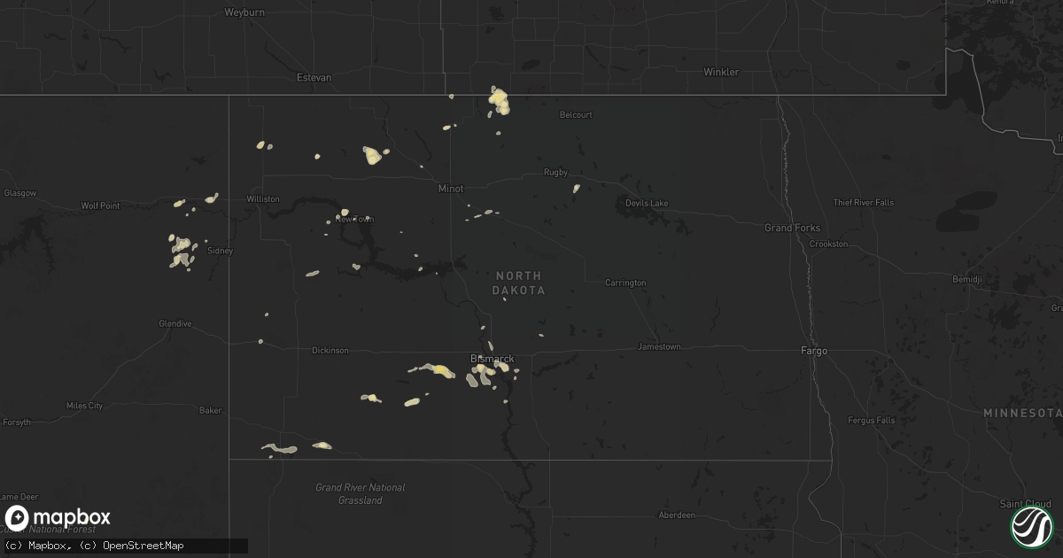 Hail map in North Dakota on June 3, 2019