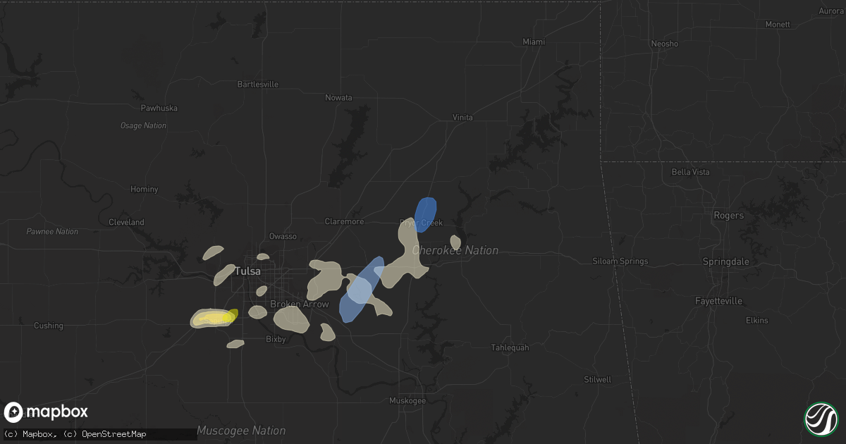 Hail map in Pryor, OK on June 3, 2019