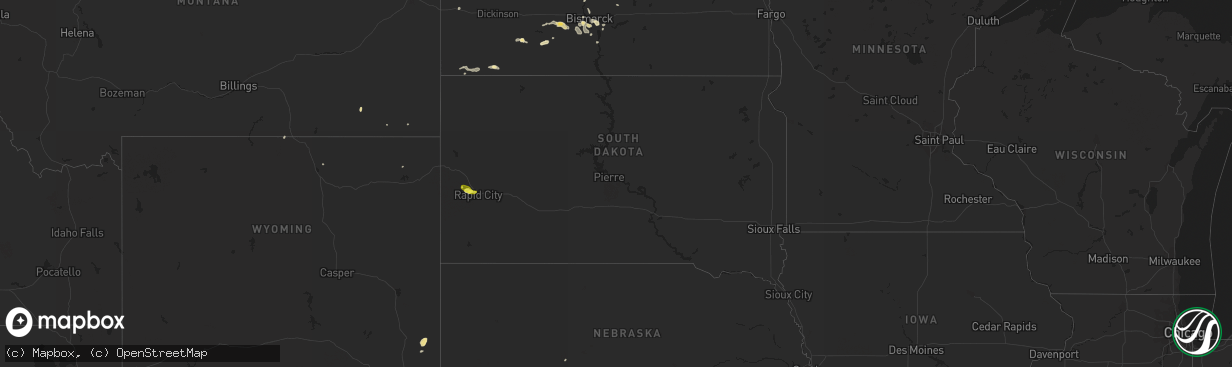 Hail map in South Dakota on June 3, 2019