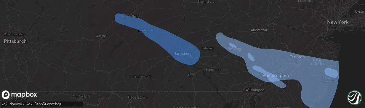 Hail map in Harrisburg, PA on June 3, 2020