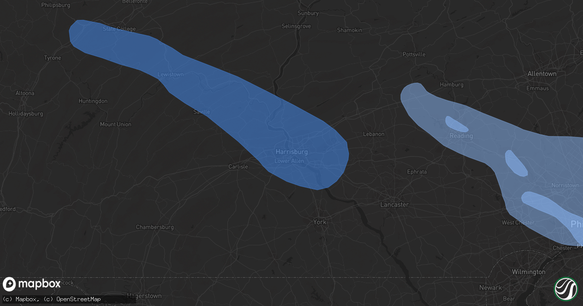 Hail map in Harrisburg, PA on June 3, 2020